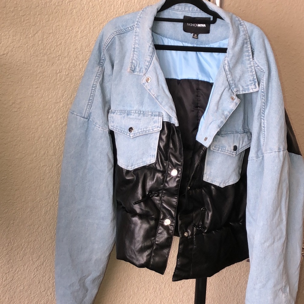 Fashion Nova Blue Jean Black Puffer Jacket - Picture 8 of 17